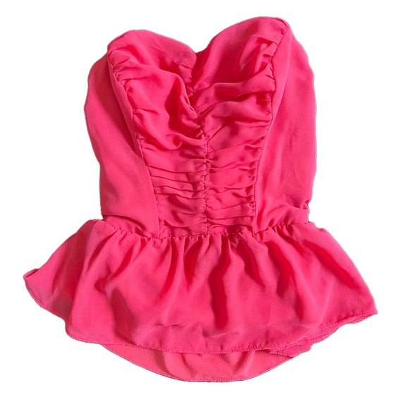 GUESS HOT PINK BUSTIER PEPLUM TOP WITH SWEETHEART NECKLINE SIZE XXS - Picture 7 of 7